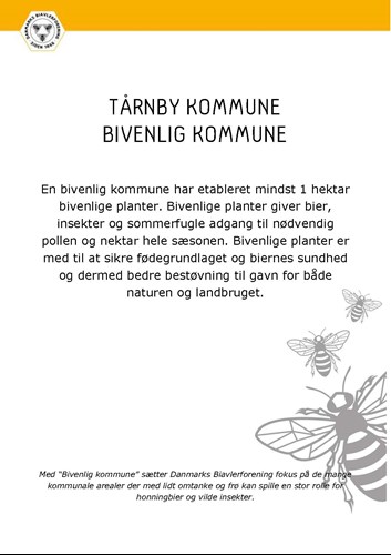 Certifikat fra Danmarks Biavlerforening som viser at Tårnby Kommune er certificeret bivenlig